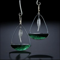 goth fashion creative emerald green womens lock leaves pendant earrings teen vintage personalized creative feather drop earring