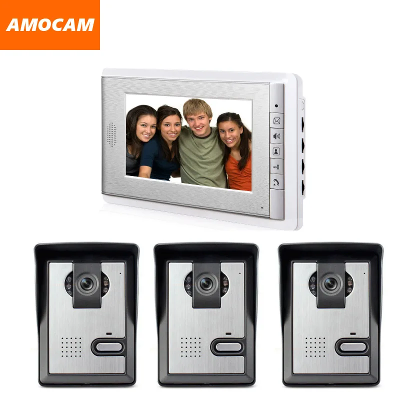 

3 Camera 1 Monitor 7 inch screen video door phone intercom System Video doorbell wired night vision camera home intercom system
