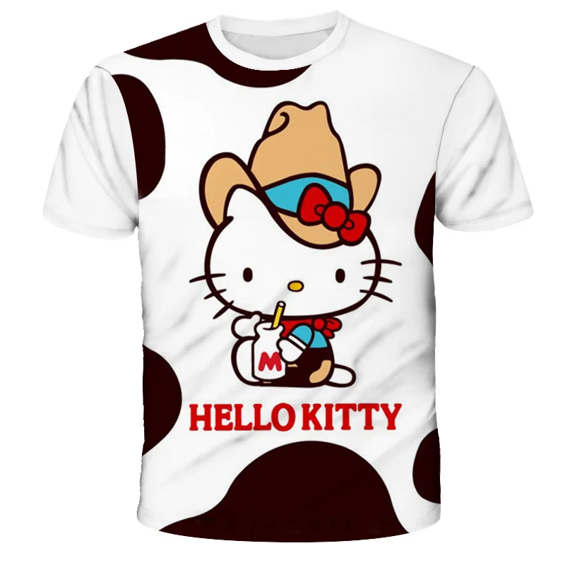 Футболка с принтом hello kitty Модная рубашка для девочек Высококачественный и