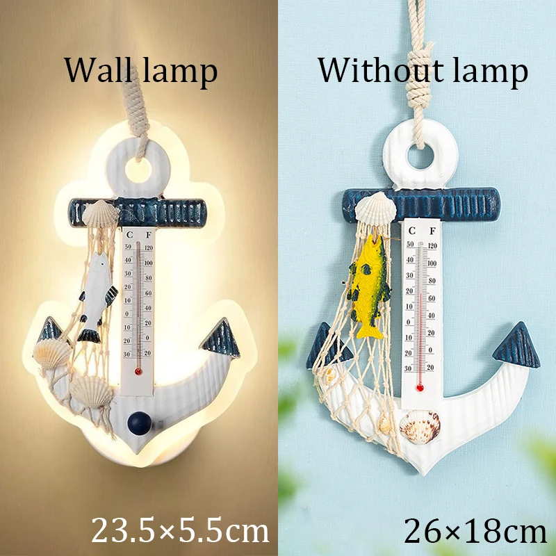 Thermometer Anchor Lanpulux, синий руль, ночные светильники для детей, для мальчиков, для спальни, настенная креативная Подвесная лампа, Океанский стиль, прикроватное декоративное освещение - Цвет абажура: Thermometer Anchor