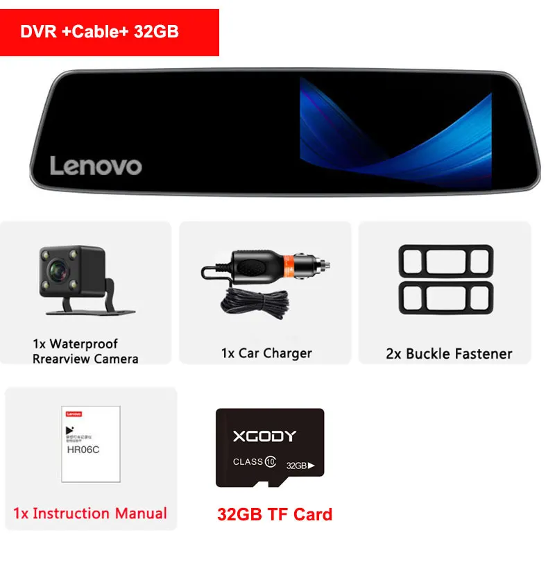 DVR Add 32GB Оригинальное lenovo 4,3 ''зеркало заднего вида с 16 Гб TF камерой, видеорегистратор Full HD 1080P ips, сенсорный экран, ночное видение, Автомобильные видеорегистраторы, видеорегистраторы - Название цвета: DVR Add 32GB