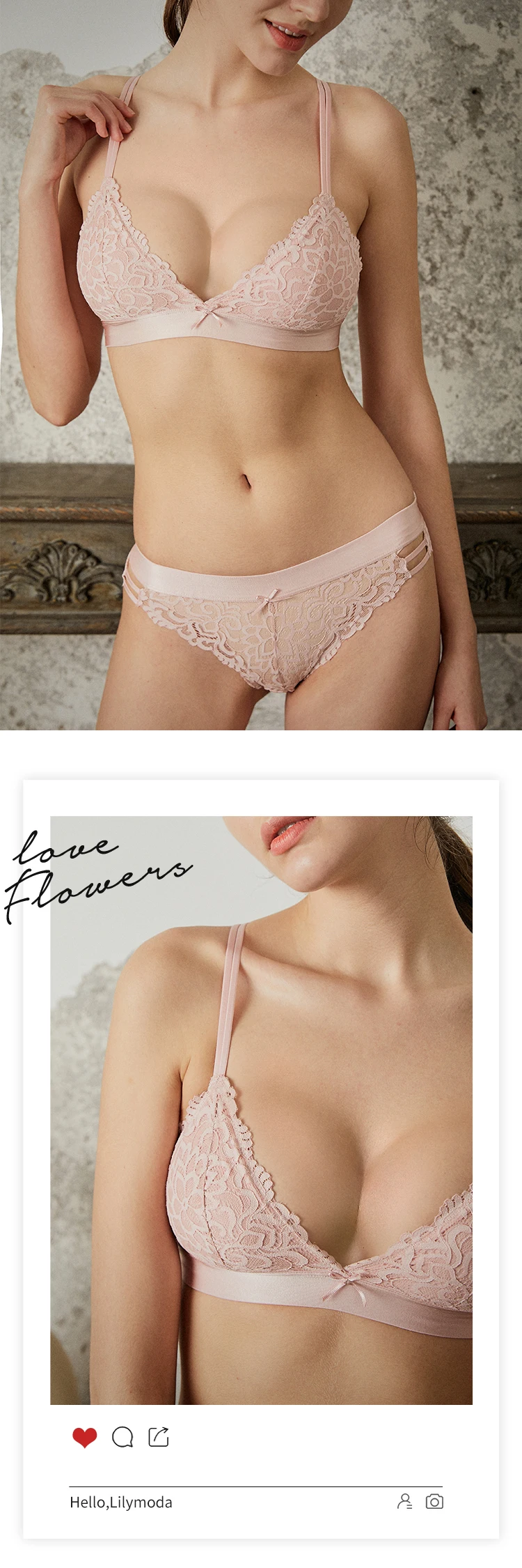 LILYMODA, новинка, женский сексуальный бюстгальтер без косточек, кружевной, ультра тонкий, треугольная чашка, бюстгальтер, комплект нижнего белья, женское красивое нижнее белье, черный цвет