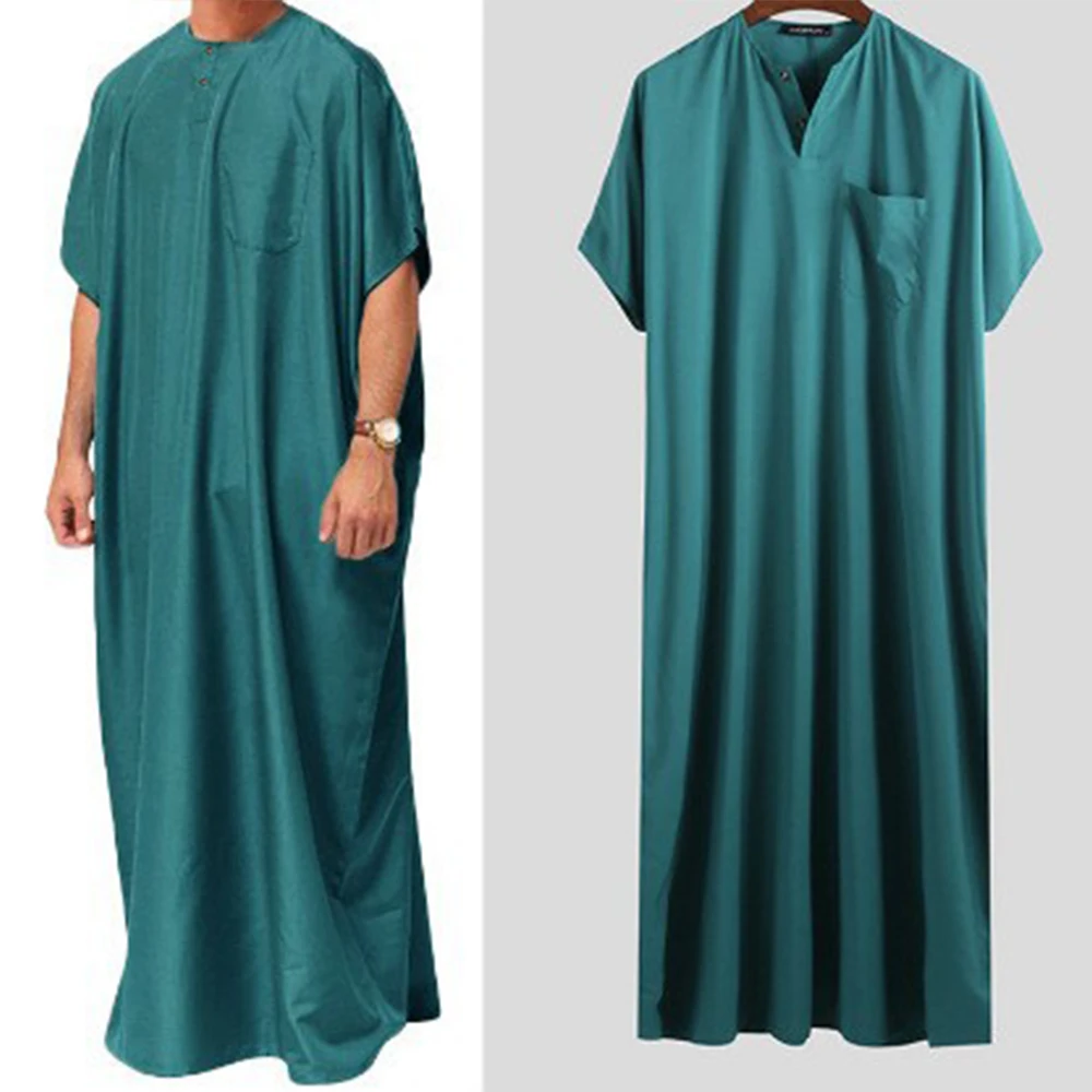 

Мусульманские мужские халаты, мусульманское платье с коротким рукавом для Ближнего Востока, арабского Дубая, мужская рубашка, мусульманско...