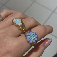 new ins creative colorful flower love ring vintage drop oil geometric cloud rings for women girls fashion jewelry gift