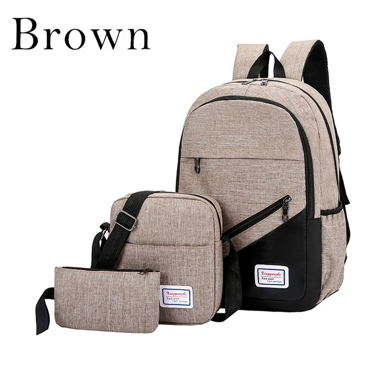 Brown 1 SHUJIN 3 шт./компл. Для женщин Для мужчин Повседневное Анти-кражи рюкзак USB Порты и разъёмы водоотталкивающая зарядки Дорожная сумка для ноутбука большие размеры для Ёмкость - Цвет: Brown 1