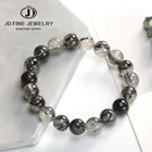 Высококачественный Браслет JD из натурального черного кварца 4-12 мм с кристаллами, браслеты для мужчин и женщин, ювелирные изделия