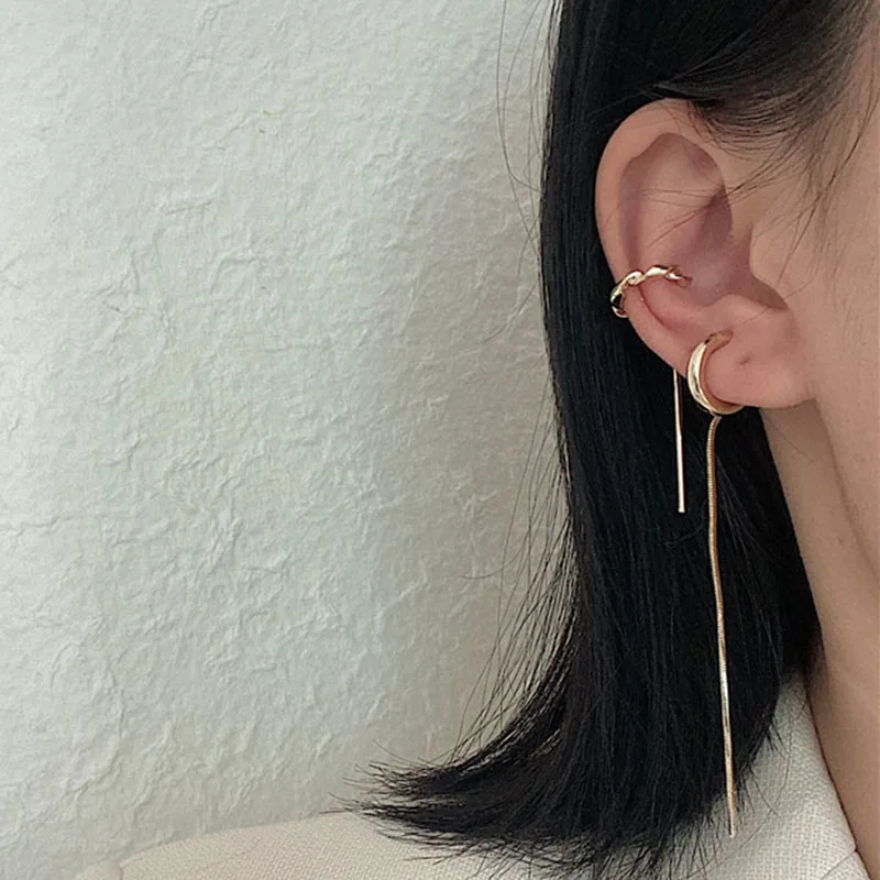 Поддельные перфорации каффы для ушей Золотые круглые клипсы серьги без пирсинга