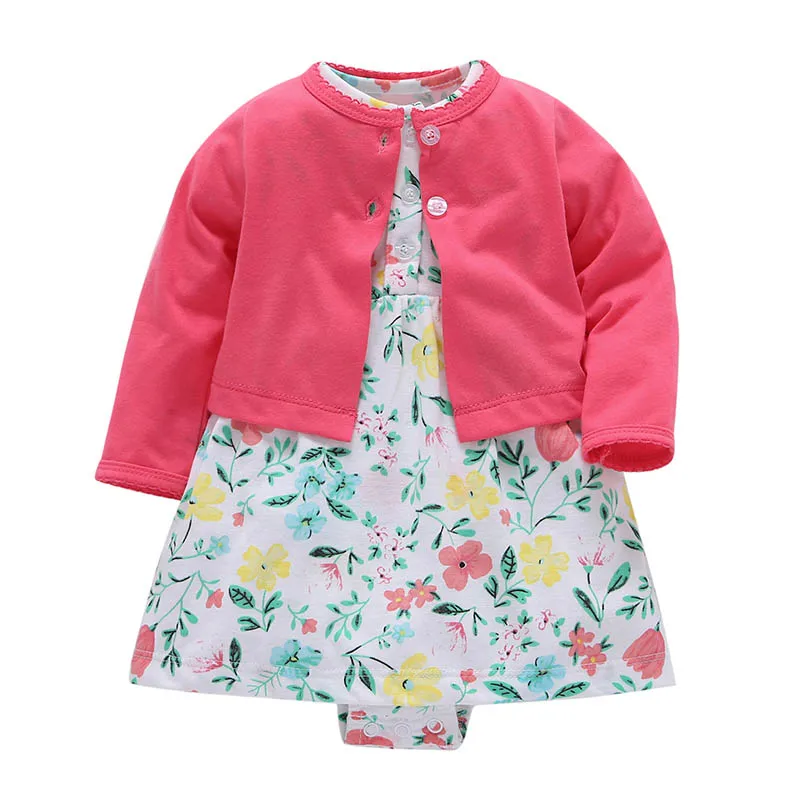 Infant Baby Girls Bodysuit Dress Cotton Floral Baby Girls Long-Sleeved Coat+Short SLeeve Dress 2Pieces Baby Girls Clothes sets images - 6
