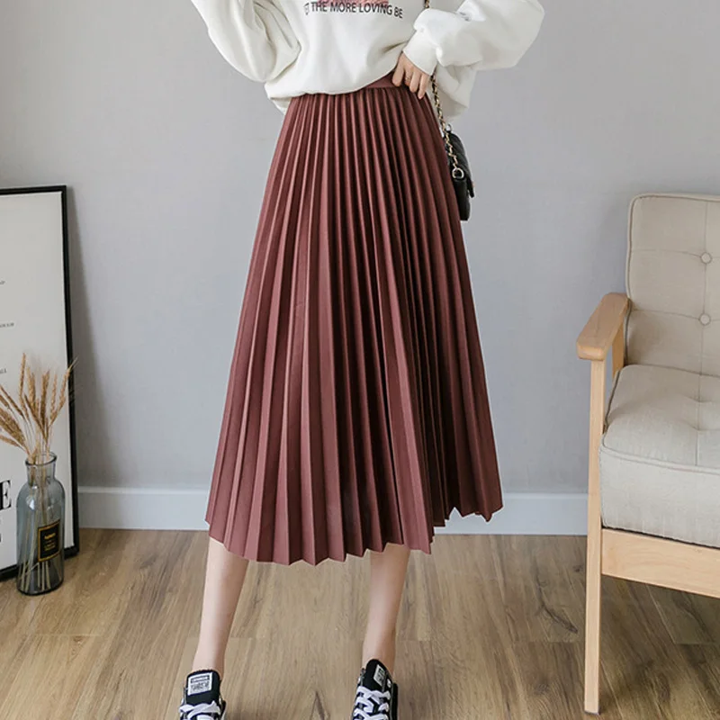 Женские однотонные плиссированные юбки средней длины высококачественные