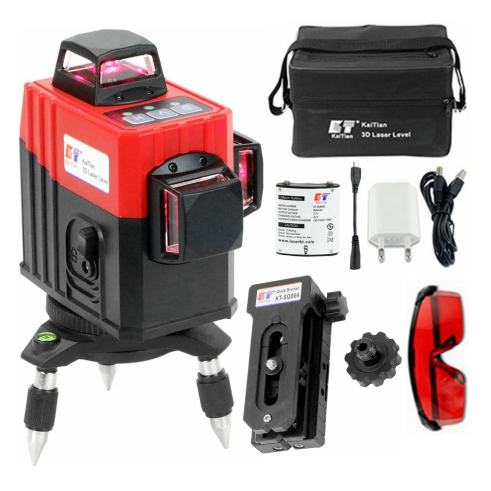 

KaiTian DC Series Red 12 Lines 3D Laser Level Self Leveling 360 Horizontal & Vertical Lazer Level Battery With Outdoor Available
