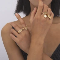 wedding gold rings set casual for women simple geometric accessories vintage rings finger rings lock letter shaped jewelry gifts