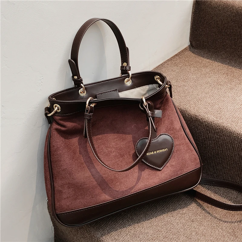 

Luxury Vintage Suede Big Tote Handbags For Women Brand Designer Large Capacity Work Ladies Shoulder Crossbody Bags Winter 2021