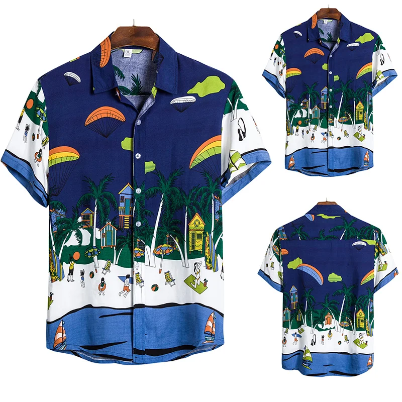 

Мужская рубашка с цветочным принтом, летняя повседневная гавайская рубашка с коротким рукавом, гавайская рубашка, 2020, мужские летние новые ...