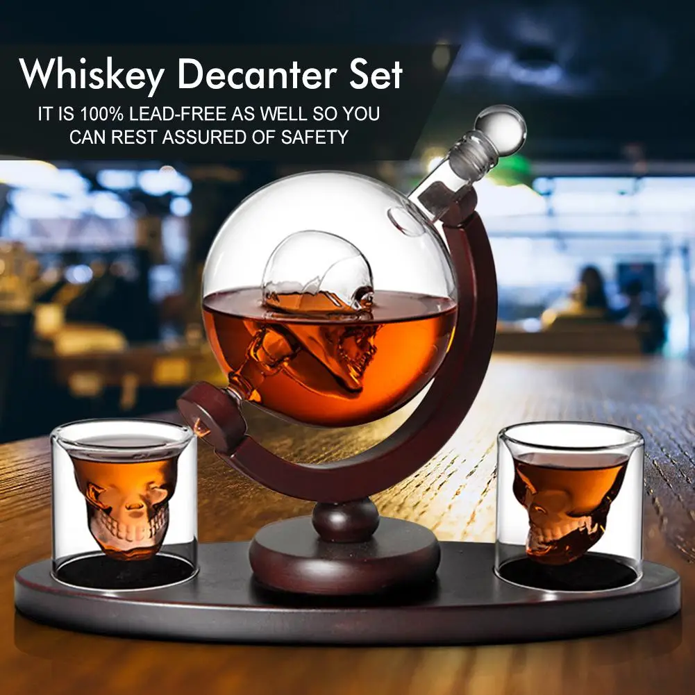 

Whisky Crystal Decanter Bottle Bartender Set Skull Vodka Globe Decanter With 2 Glasses Liquor Dispenser Wine Crystal Bottle