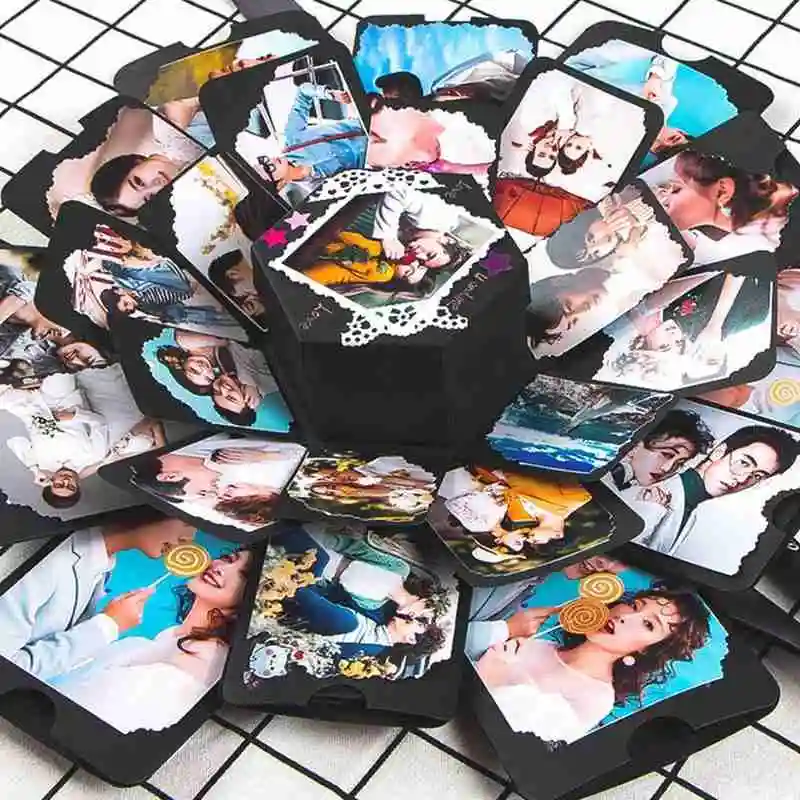 

Boy Girl Surprise Box Gifts Anniversary 5 Layer 6 Sided Memory Explosion Photo Display Storage Box Ribbon DIY Album Wedding Gift
