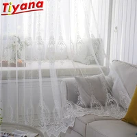 european white embroidery tulle curtains for living room lace window screen for balcony wedding gauze vt