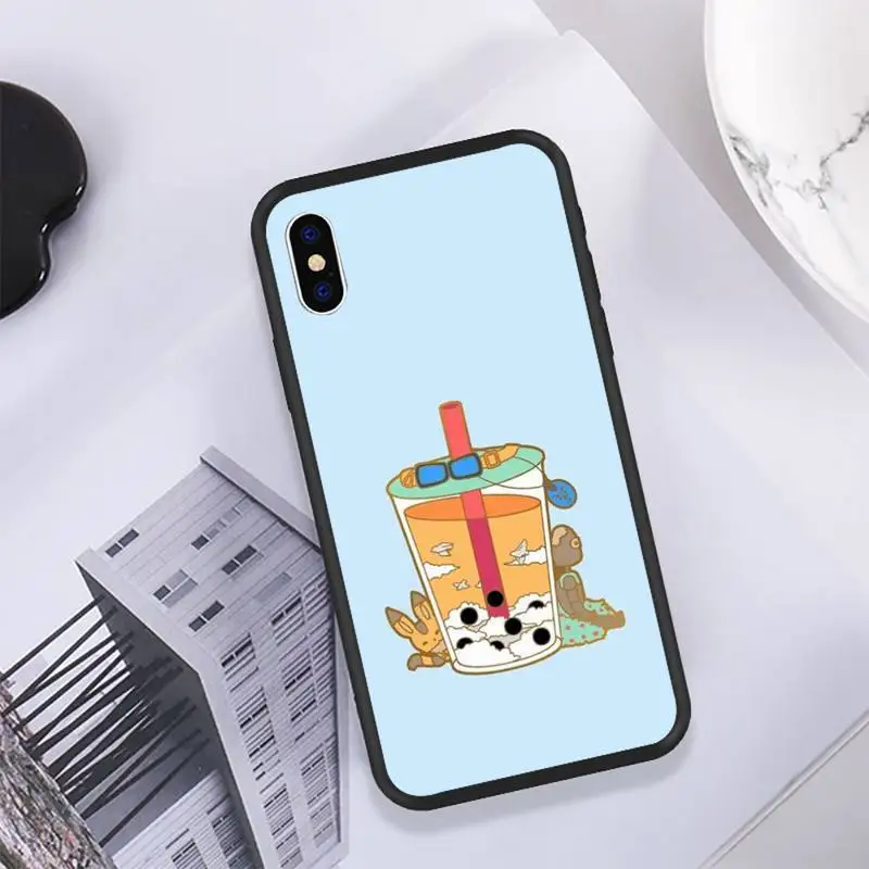 

YNDFCNB Milk tea Phone Case for iPhone 11 12 Pro Max 6 6s 7 8 Plus XS XR 12mini SE 2020 Black Soft TPU Cover Silicone Coque