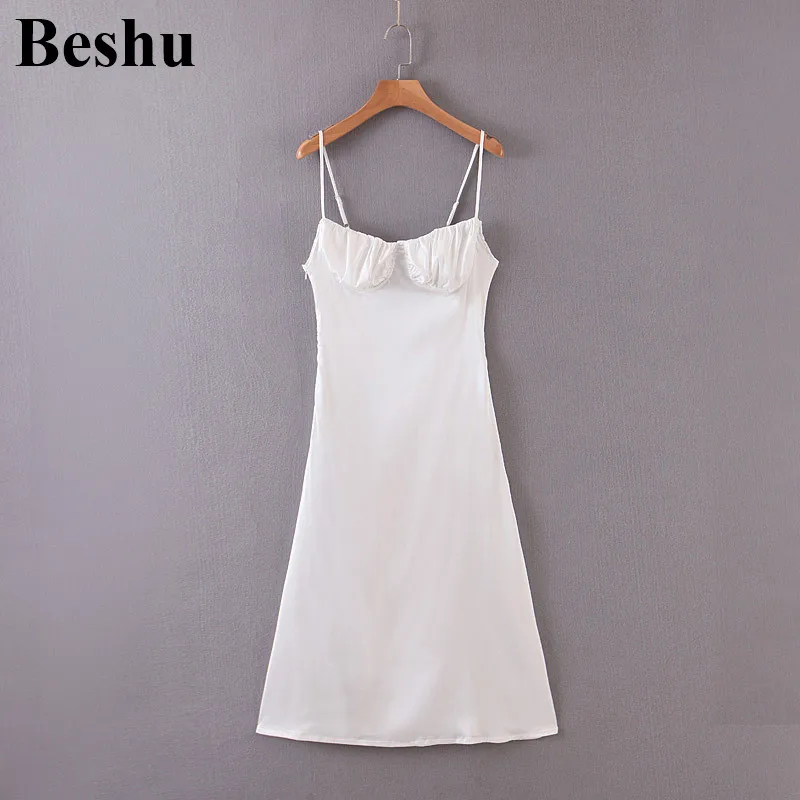 Женское платье на бретельках za Белое Облегающее средней длины с боковой молнией