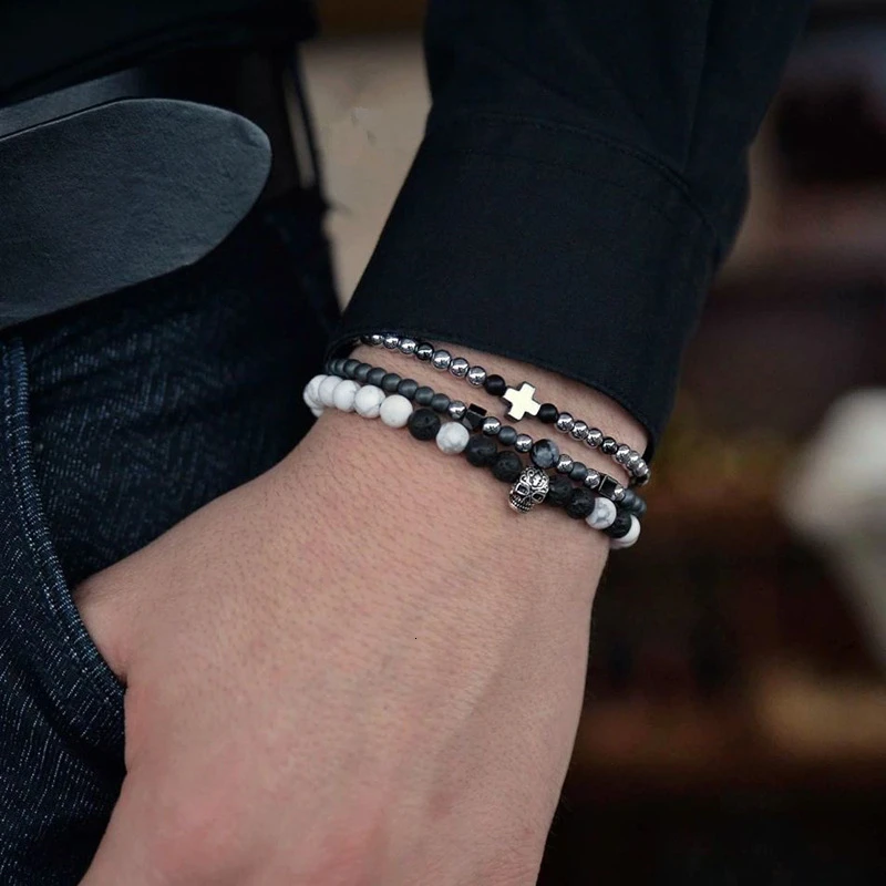 Набор мужских браслетов с черепами модные ювелирные изделия ручной работы
