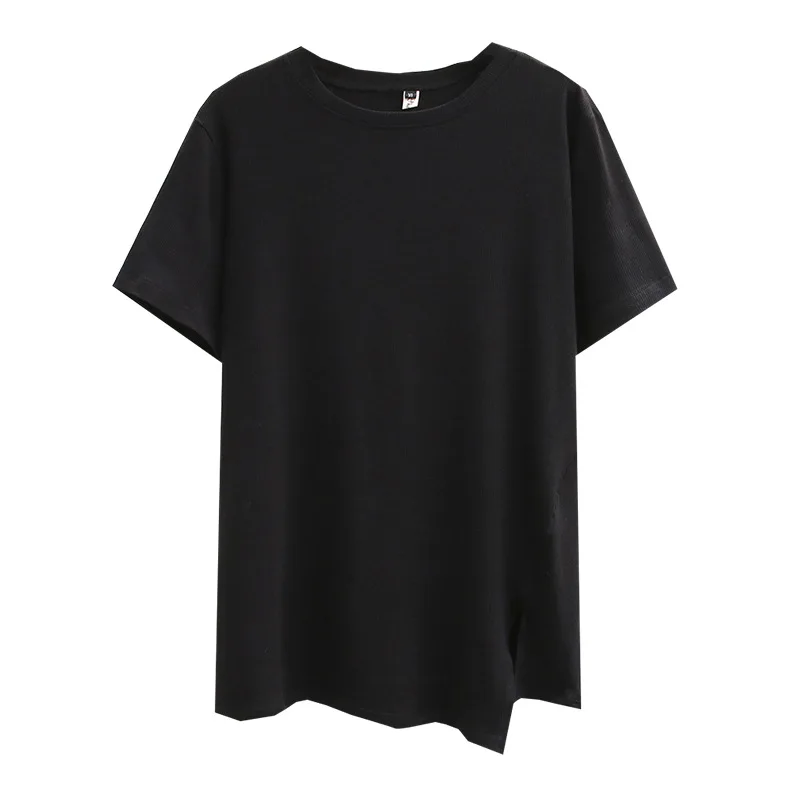 

Summer T-Shirt Women Clothes Tees 2021 Casual Plus Size Tops Short Sleeve Asymmetric Split Camiseta Mujer A12-8815