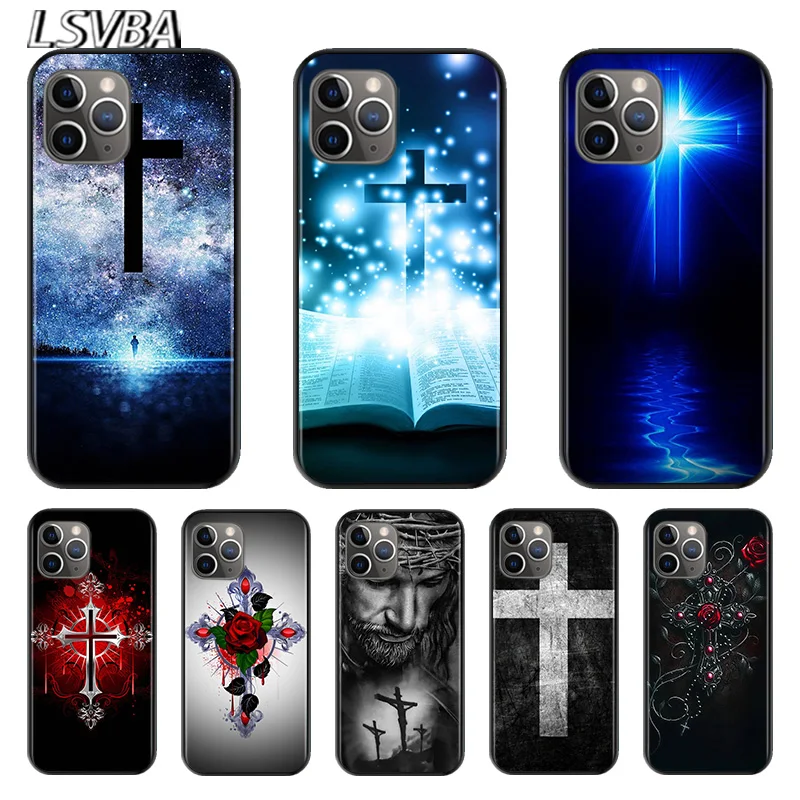Христианский крест Иисуса для Apple iPhone 12 11 XS Pro Max Mini XR X 8 7 6 6S Plus 5 SE 2020 черный чехол