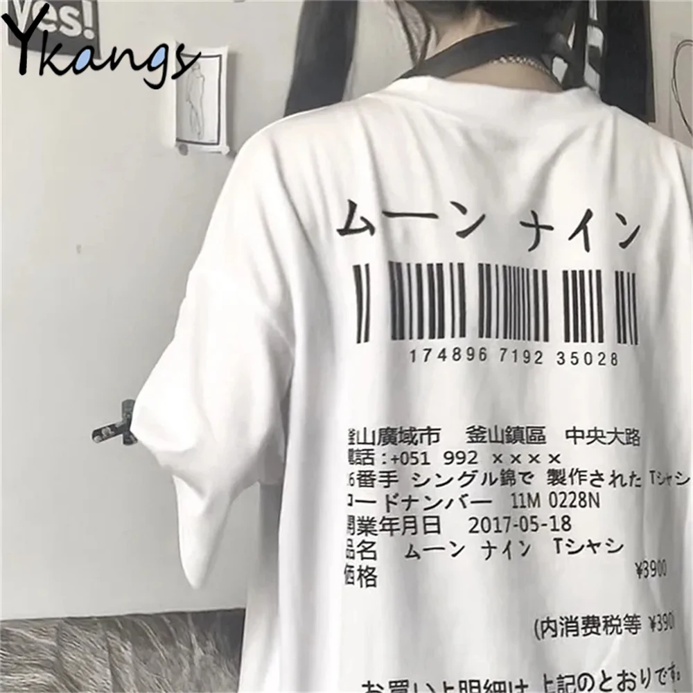 

Japanese Letter Print Oversized T Shirt Summer Women'S Harajuku Streetwear Graphic Short Sleeve Top Boyfriend Gothic Teens Tees