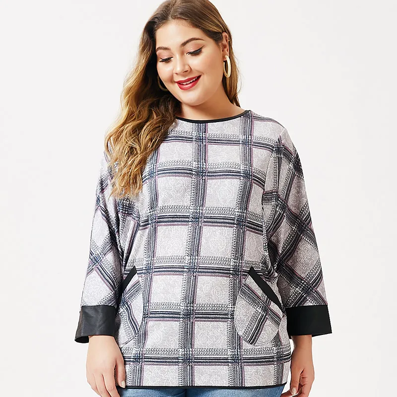 Модная одежда больших размеров женская осень 2019 с новым о-образным вырезом