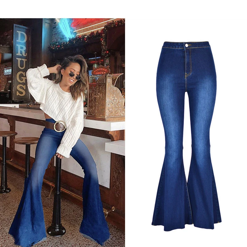 

2021 New Summer Autumn Fashion High Waist Flare Jeans For Women Wide Leg Pants Mom Jeans Bell Bottom Denim Skinny Femme Jeans