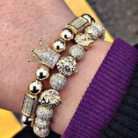 drop shipping new luxury royal cz pave ball lion head men women jewelry bracelet set gift