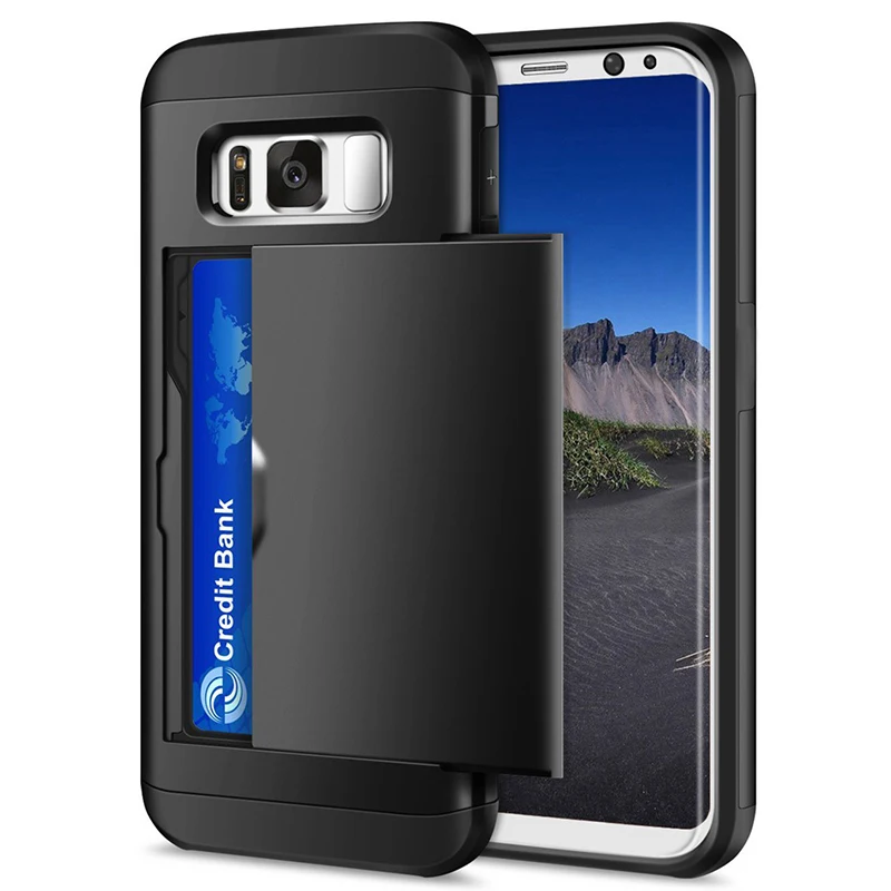 UPaitou Hybrid Armor Case for Samsung Galaxy S8 S7 S6 Edge Plus S5 S4 Wallet Card Holder Bumper Cover |