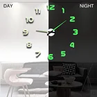 Новые Светящиеся Настенные часы большие часы Horloge 3D DIY акриловые зеркальные наклейки кварцевые обои Saat Klock современные бесшумные
