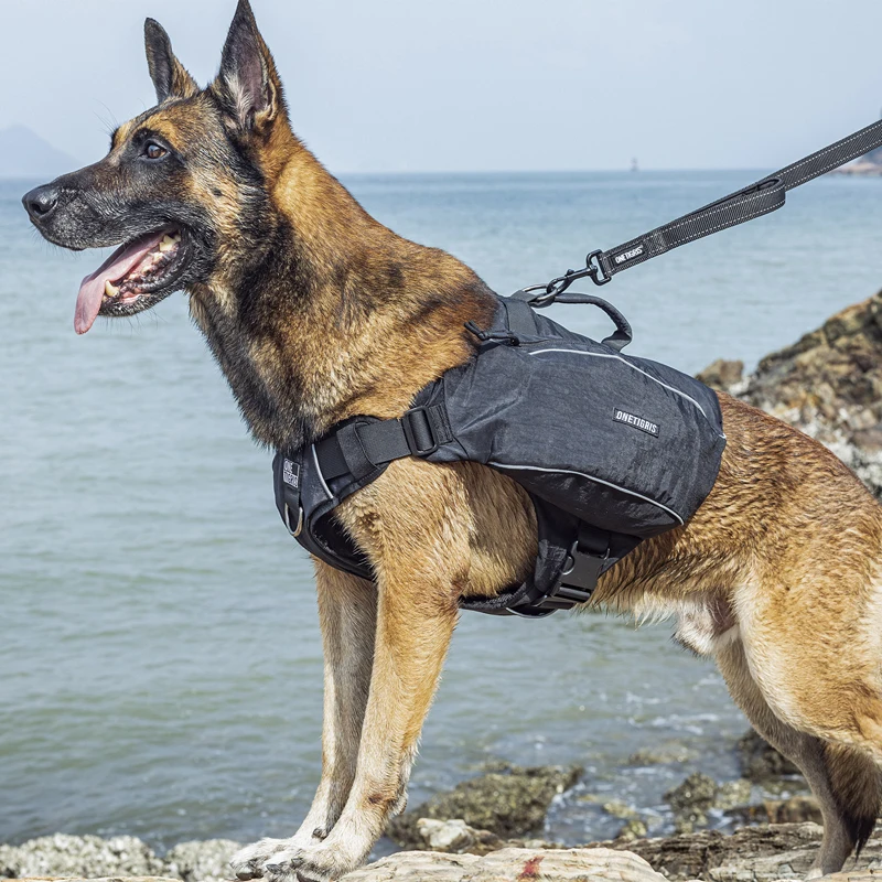OneTigris-mochila táctica K9 para exteriores sin tirones, con asa y bolsillos, anillos en D para perros medianos a grandes