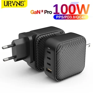 urvns 100w 4 port gan 2 pro usb c fast charger pd100w87w65w45w25w20w power adapter for samsung macbook pro iphone12 xiaomi free global shipping