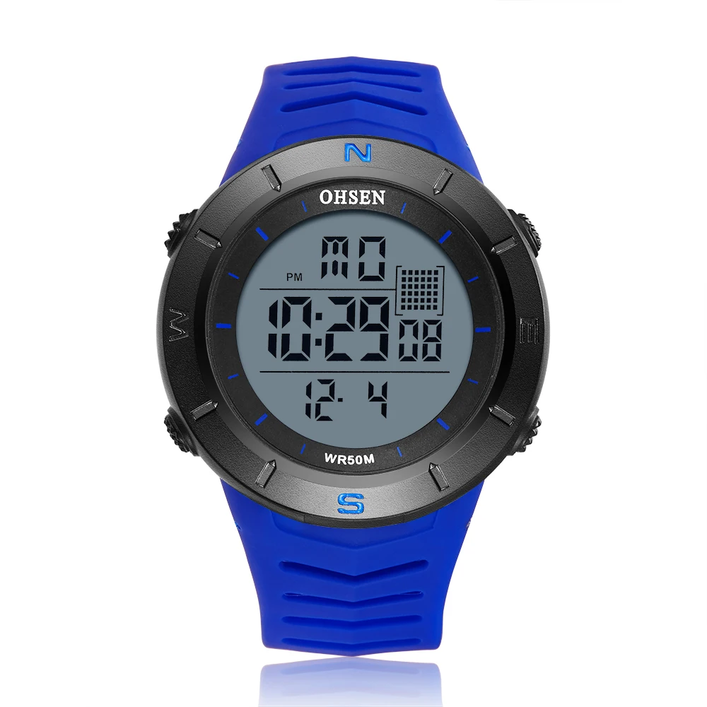 Blue watch Цифровой светодиодный для мужчин спортивные часы секундомер OHSEN 50 м Дайвинг открытый Militar мужские наручные часы желтый Модный браслет часы montre homme - Цвет: Blue watch