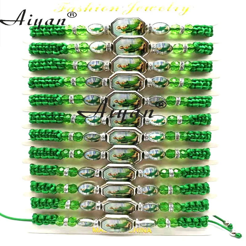 

12Pieces Men And Women's Style Jesus And The Father And The Virgin Mary Drop Oil Alloy Crystal Religion Hand Made Braid Bracelet