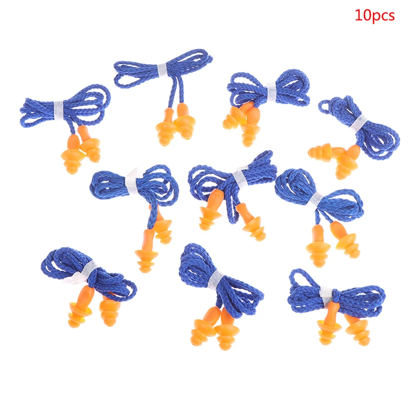 

10Pcs Soft Silicone Corded Ear Plugs Reusable Noise Reduction Earplugs Earmuff