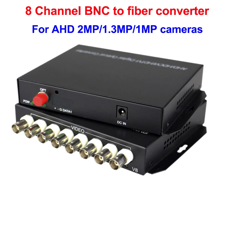 Преобразователь 1080P AHD в оптоволоконный 8 BNC оптический медиаконвертер CCTV 2MP/1.3mp/1MP