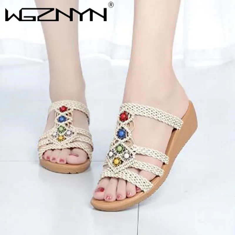 

Latform Wedges Weaving Slippers Women Sandals 2021 New Female Shoes Fashion Heeled Shoes Casual Summer Slides Slippers Women