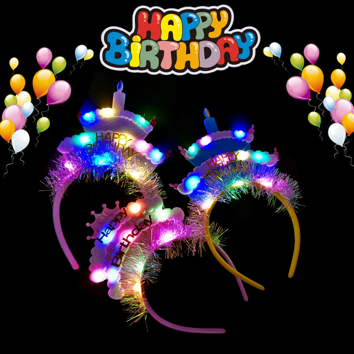 

Light Up Creative Children's Birthday Headband New Luminous Hair Band Headwear Decoration Gift Glow Event Party Supplies