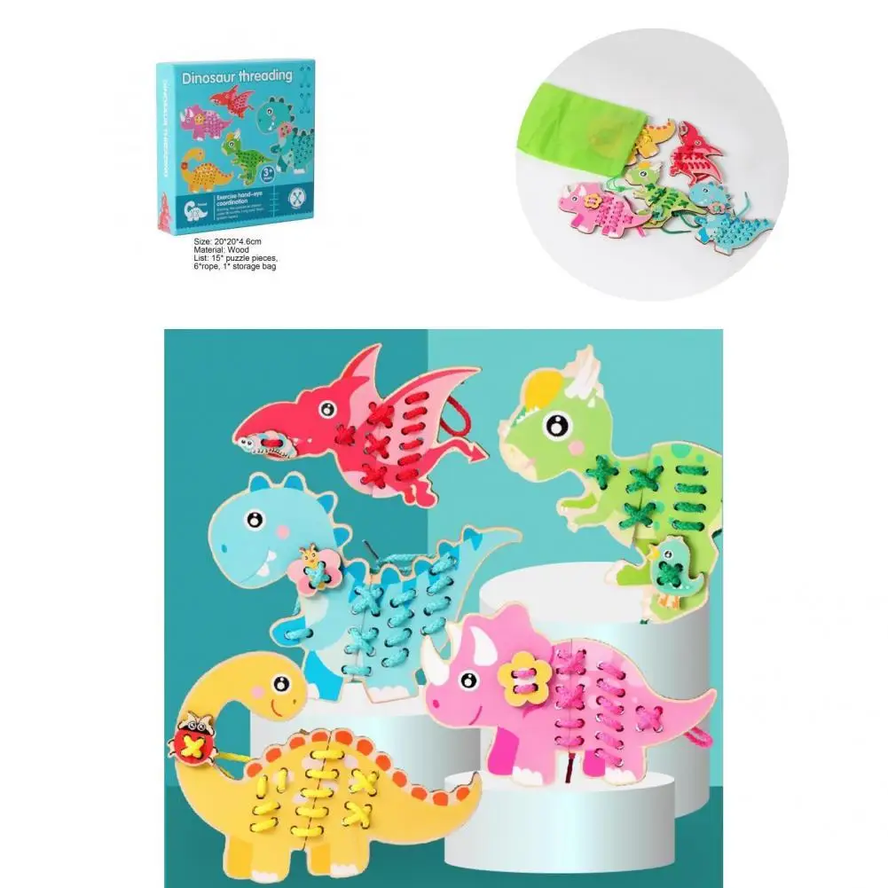 

Dinosaur Wood Puzzle Reliable Wooden Dinosaur Puzzle Jigsaw with Rope Lovely Hands-on Skills Dinosaur Puzzle Toy