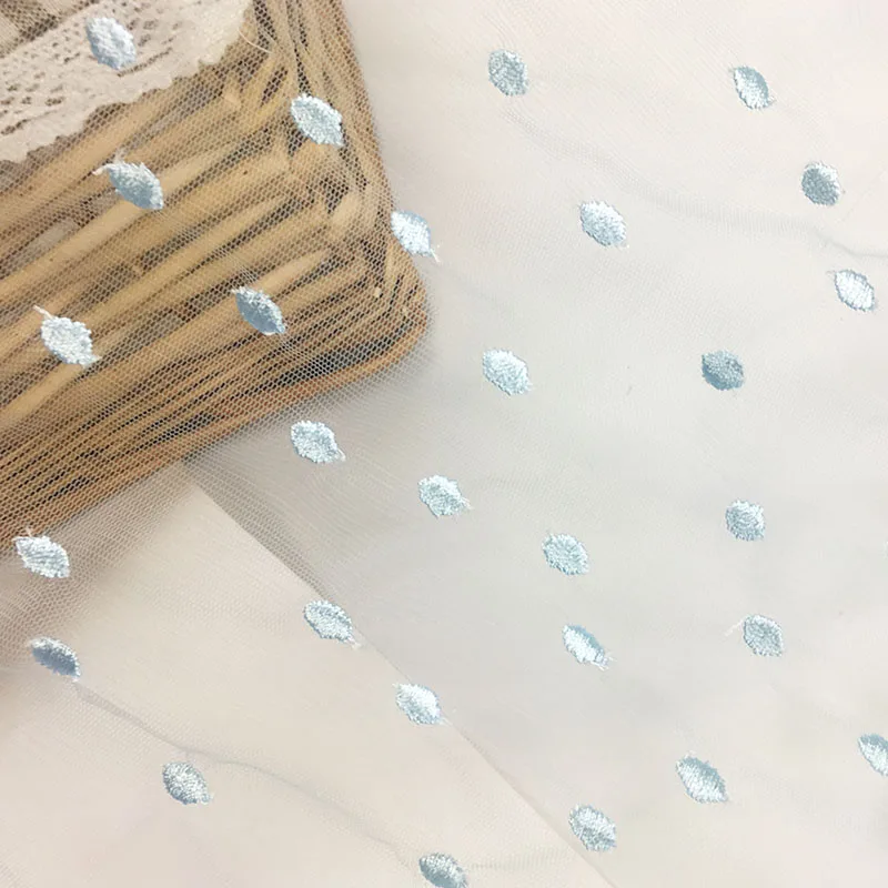 0 5 метров розово-голубая вышивка в горошек Тюль кружевная ткань для свадьбы