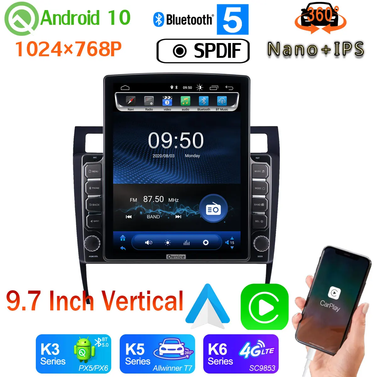 Android auto 9 7 &quotTesla Style PX6 4 + 64G GPS 10 радио для Audi A6 S6 RS6 1997-2004 головное устройство 4G WiFi 360