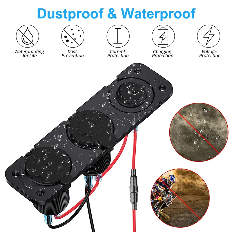 Cigarette Lighter Socket 12V Splitter with Rocker Toggle Switch PD&ampQC3.0 USB C Outlet LED Voltmeter Waterproof for Car Boat | Автомобили