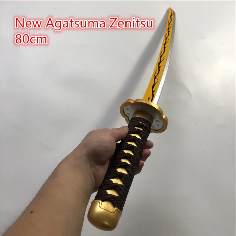 

Kimetsu no Yaiba Sword Weapon Demon Slayer New Agatsuma Zenitsu Cosplay Sword 1:1 Anime Ninja Knife wood toy 80cm
