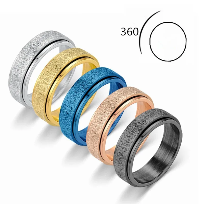 2021 Creative Stainless Steel Frosted Ring Rotatable Ring Fashion Stainless Steel Couple Wedding Ring