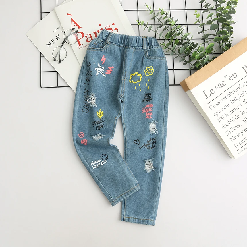 Джинсы для девочек Bear Leader весенние брюки с рисунком детские леггинсы-карандаш