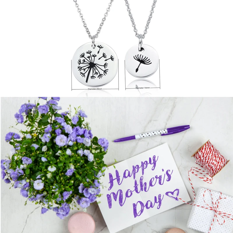 Ожерелье с одуванчиком женское кулон из нержавеющей стали на день матери и
