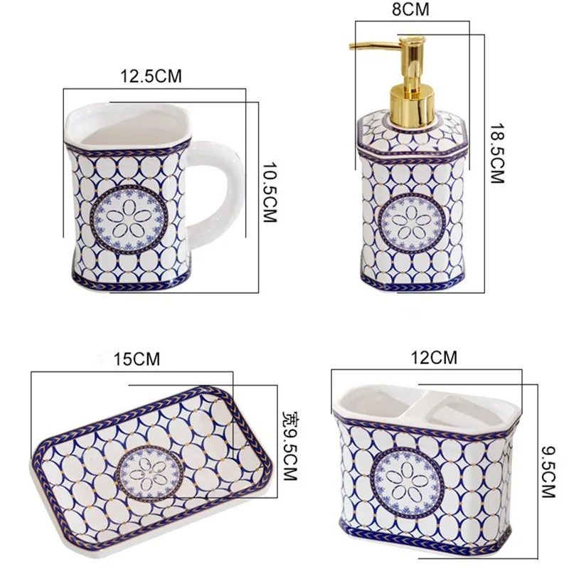 

Bathroom Accessories Set Ceramic Soap Dispenser Toothbrush Holder Gargle Cup Soap Dish Wedding Gifts 5/6/7 Pieces Set With Tray