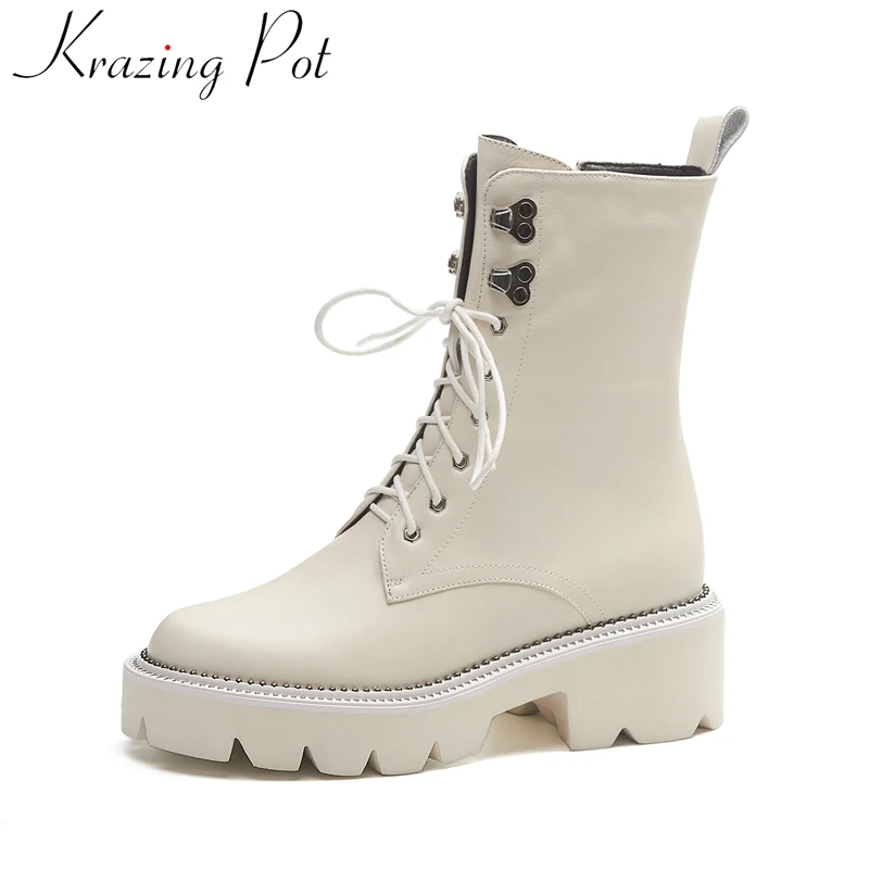 

Ботинки женские из коровьей кожи, на высоком каблуке, на платформе, с металлической молнией, зимние, 2021