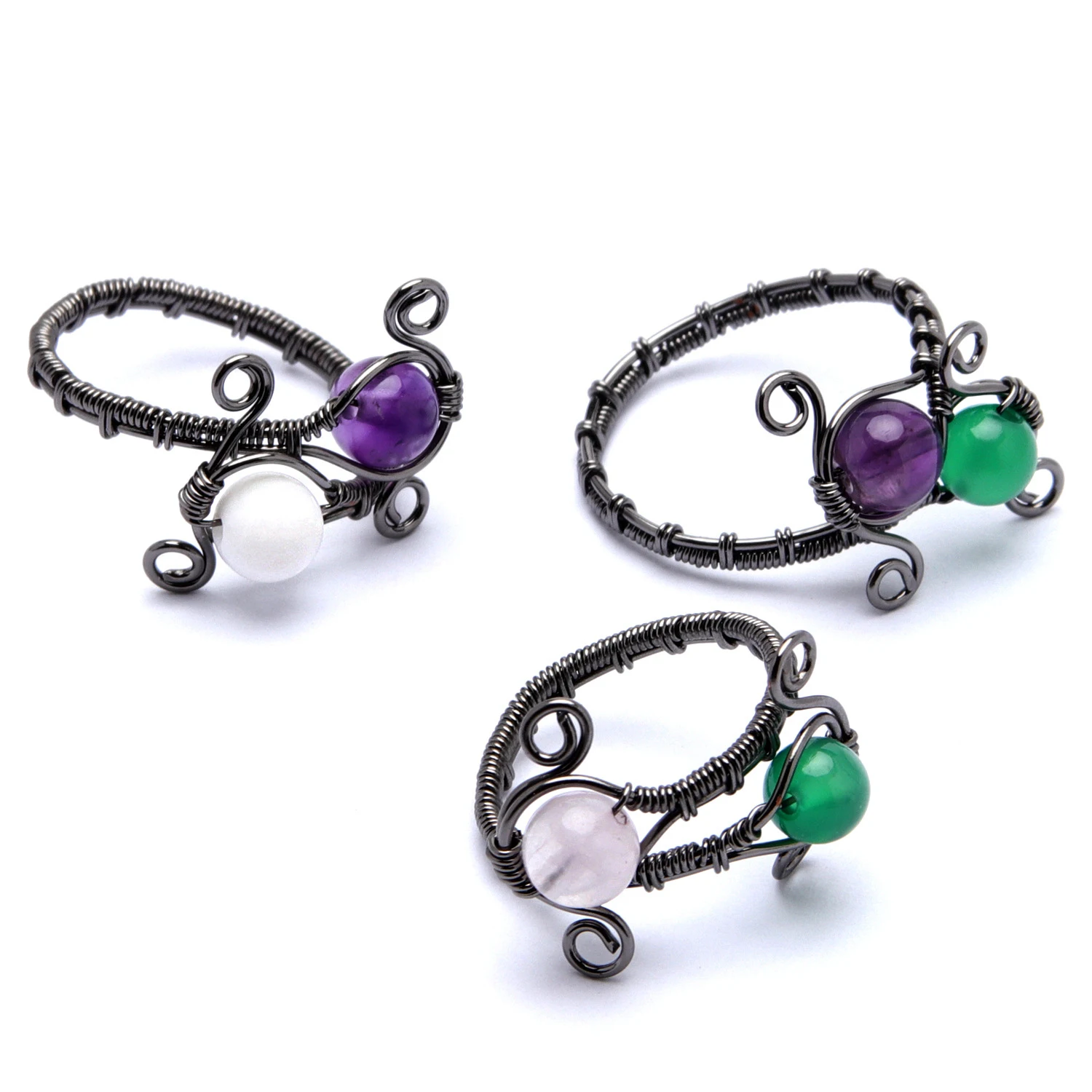 Регулируемые натуральные камни Открытое кольцо катушка обмотка 2 шт. хрустальные